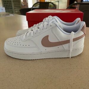 Nike White and Light Pink Low-Top Sneakers